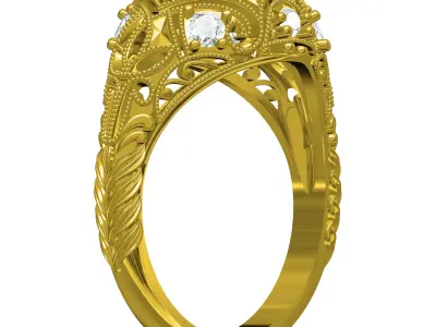 Antique Oval Stone Art Deco Engagement Ring 3D print model