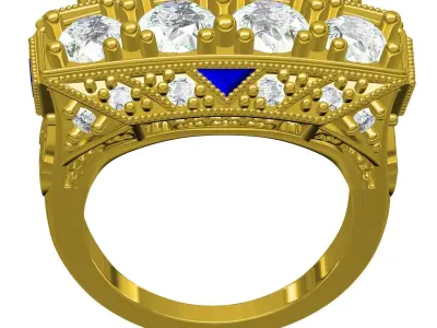 Four Diamond Antique Art Deco Style Ring 3D print model