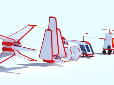 collection air spaceships Stylized Low-poly  Low-poly 3D model