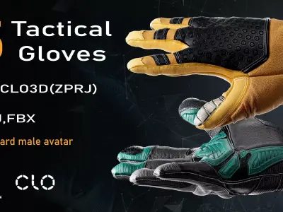 5 Tactical Gloves  MD and CLO3D  obj and fbx VOL01 3D model