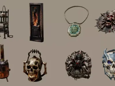 8 Gothic Horror and Dark Fantasy High Quality Game Assets 3D Model Pack