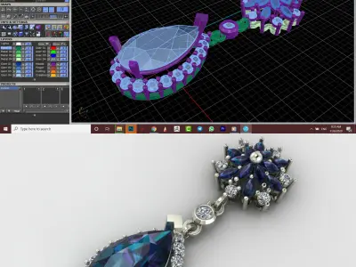  Stone  Diamonds Pendant 3D Model  3D model