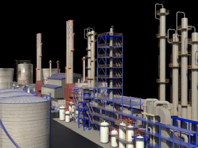 Factory Industrial scene Low-poly 3D model