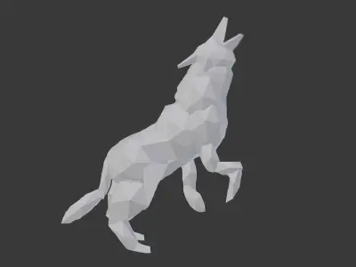 low poly fox howling wolf 3D model