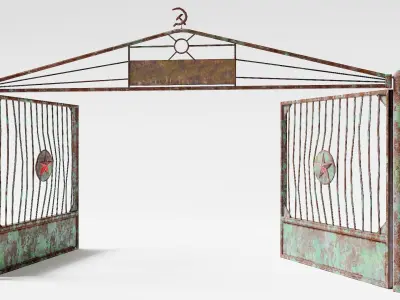 PBR pack of 2color old metal damaged military gates Low-poly 3D model