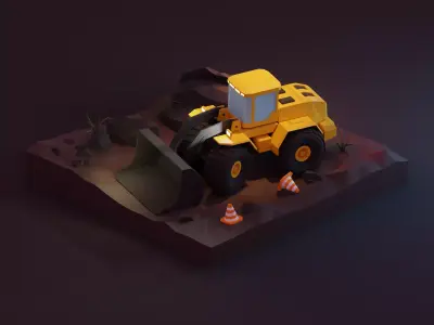 Low Poly 3D Stylized Character Construction loader Isometric 3D model