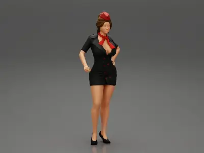 Sexy woman steward standing 3D print model