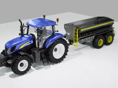 New Holland Tractor with Fertilizer Spreader 3D model