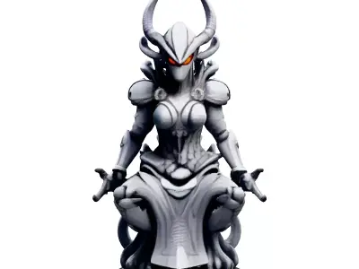Scifi Seated Female Warrior Statue Low-poly 3D model