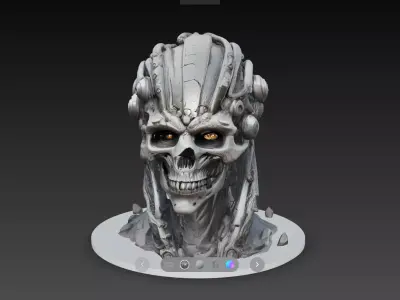 Biomechanical Skull Hybrid Cyber Organism Bust STL Model 3D print model