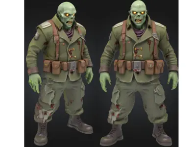 Zombie Soldier Military Low-poly 3D model purchase