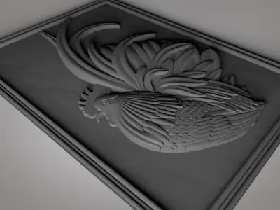 Relief Wall Decoration Bantam Chicken 3D Model Texture