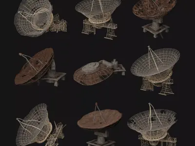 POST APO SATELLITE ANTENNA DISH IMPROVISED DESTROYED COLLECTION Low-poly 3D model
