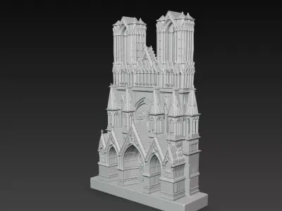 Gothic Cathedral Facade Notre Dame Style STL Model 3D print model