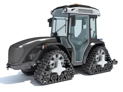 Articulated Tracked Tractor with Rubber Tracks 3D model