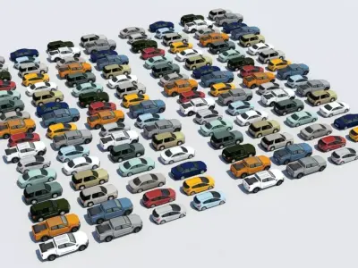 Parking Lot Pack Cars 16 vehicles very low poly Assorted Low-poly 3D model