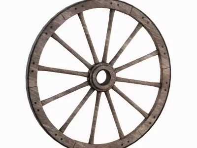 Vintage Wood Wheel 02 Low-poly 3D model