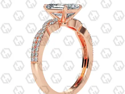 Ring 143 Emerald shape twisted shank pave set ring 3D print model