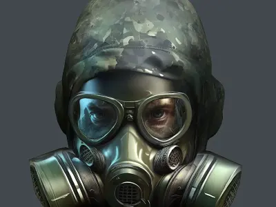helmet Gas mask 3d model military combat Low-poly  Low-poly 3D model