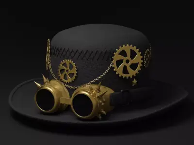 Hat with Goggle Steam Punk Style Low-poly 3D model