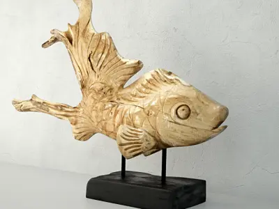 Hand Carved Driftwood Fish On Stand 3D model get