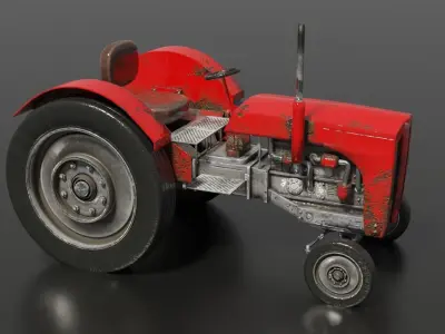 Old farm tractor Low-poly 3D model