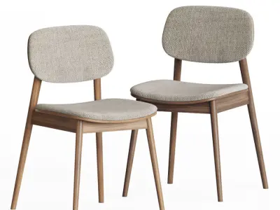 Dining Set two chairs with wooden legs and upholstered seats 3D model