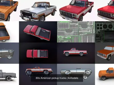 80s American pickup trucks 3D Model Pack
