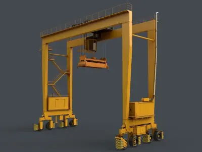 PBR Rubber Tyred Gantry Crane RTG V1 - Yellow Low-poly 3D model