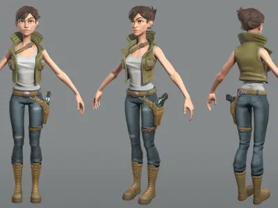 Woman soldier game ready character Low-poly 3D model