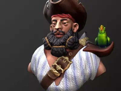 Pirate and Parrot Low-poly 3D model