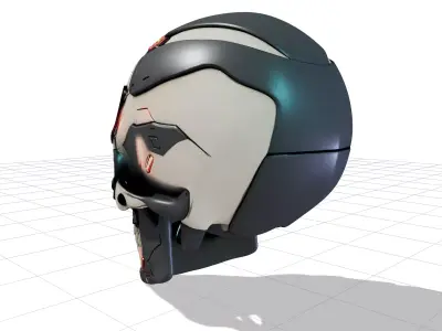 Futuristic Cyborg Skull Head R1 Low-poly 3D model