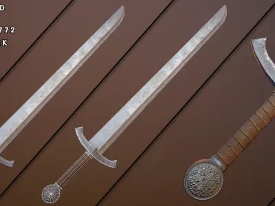 Medieval one-handed swords pack Low-poly 3D model