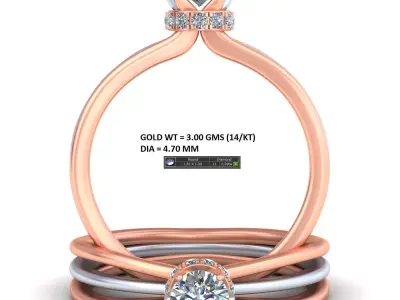 Three band solitaire engagement ring A34 3D print model