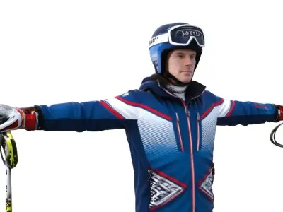 skier t-pose 3D model Low-poly 3D model