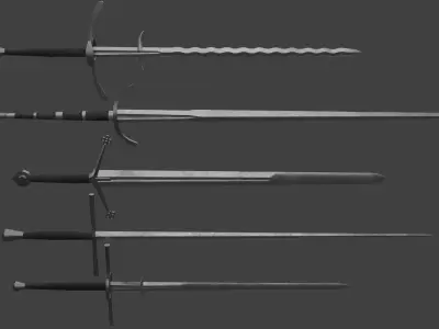 Set of Five Two-Handed Swords Low-poly 3D model