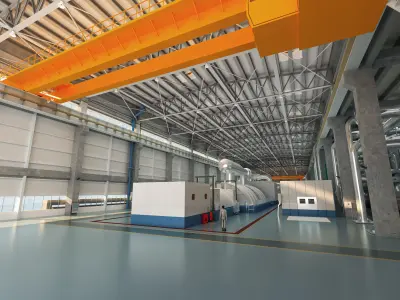 Thermal power plant - turbine generator unit building 3D model
