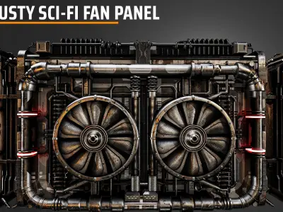 Rusty science fiction fan panel Low-poly 3D model