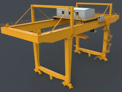 PBR Rail Mounted Gantry Crane RMG V2 - Yellow Low-poly 3D model