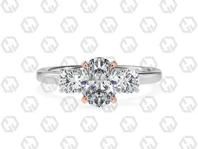 Ring 106 Oval Shape 3 stone ring with round 3D print model