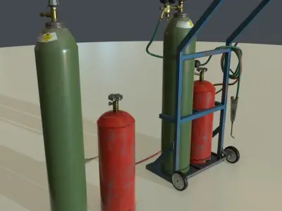 PBR Welding Set gas cylinders on cart Low-poly 3D model