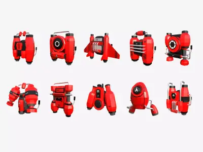 10 Jetpack Low Poly Collection Red - SciFi Character Design
