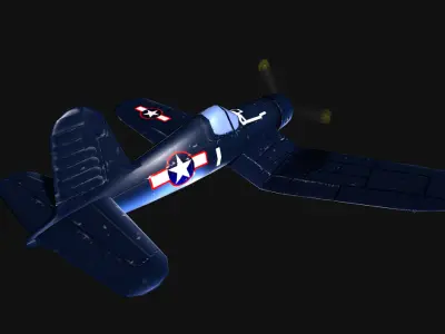 Low-poly F4U fighter plane flying Free low-poly 3D model