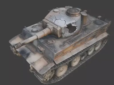 Destroyed World War II Heavy Battle Tank 3D Model V03 Low-poly 3D model