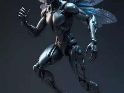 Futuristic Female Robot Insect Wings Glowing Butterfly 3D Low-poly 3D model