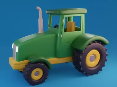 Cartoon Tractor Low-poly 3D model purchase