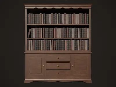Victorian Bookcase with Books Low-poly 3D model