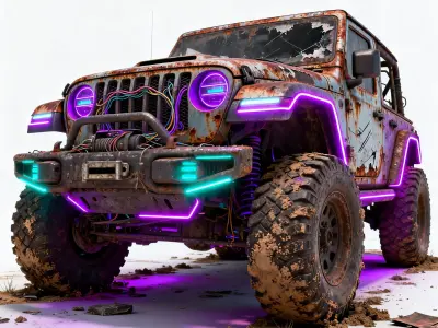 Cyberpunk Rusty Off Road Monster Truck 3D Model V03 Low-poly 3D model