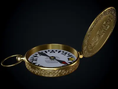 Brass Compass with Carvings Low-poly 3D model