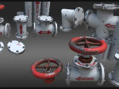 Industrial Pipes Kitbash Low-poly 3D model